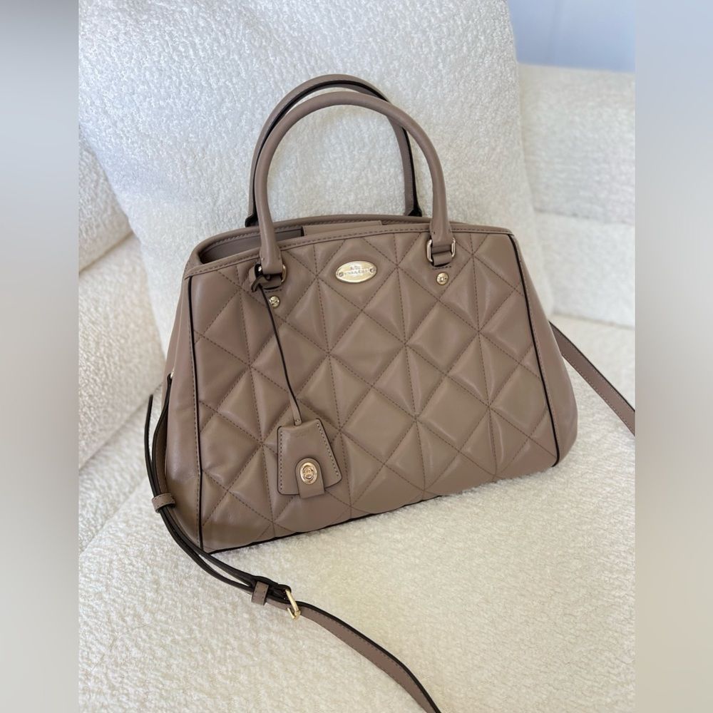 Coach Quilted Leather Small Margot Carryall Satchel Handbag, F36679, Stone